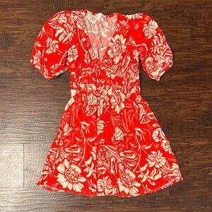 Floral Red and White Dress
